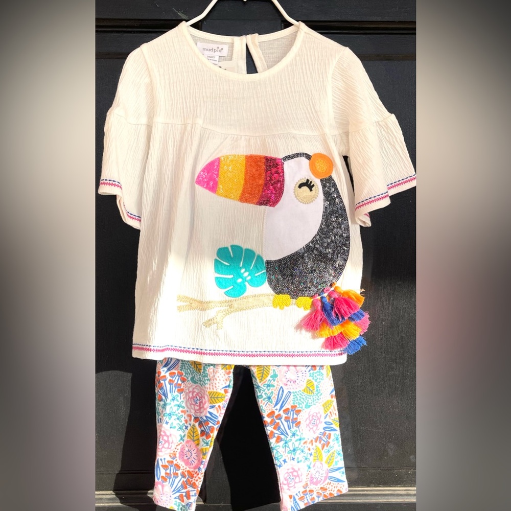 Mud Pie 2 piece sequin toucan applique and legging set